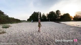Gorgeous blonde and public beach poop