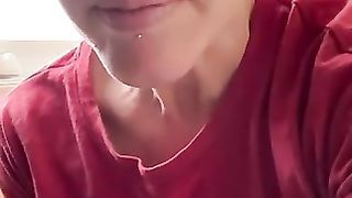 Amateur lady relieving herself with a hard poop