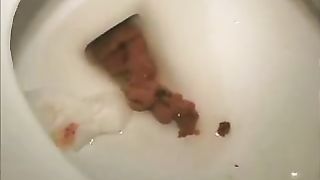Gorgeous brunette sexy babe pooping in the toilet