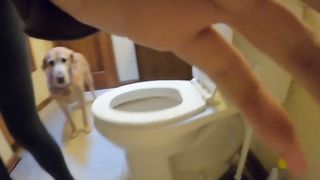 Sweet blonde teen with sexy ass pooping in the toilet