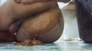 Indian sissy boy pooping heavily on cam