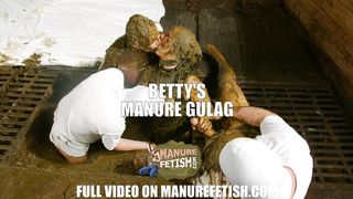 Betty has her first Gangbang in cowshit