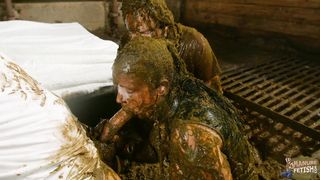 Betty has her first Gangbang in cowshit