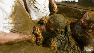 Betty has her first Gangbang in cowshit