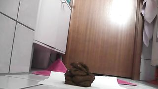 Mature hairy pussy wife pooping on the floor