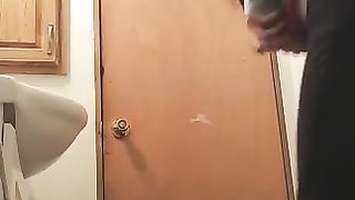 Cute brunette wife poops at home