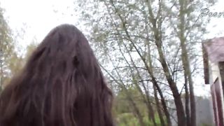 Beautiful girl pooping in the forest