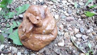 Beautiful girl pooping in the forest