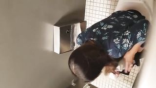 Amateur brunette girl caught pooping with spycam