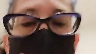 Pretty amateur lady in glasses teasing and pooping