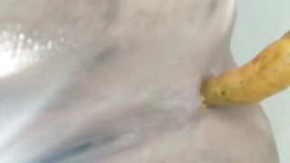 Gorgeous busty lady pooping