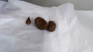 Cute skinny blonde teen girl poops