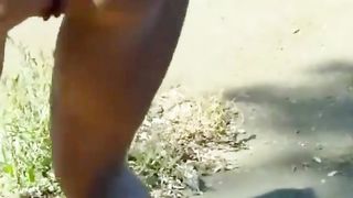 Naught babe with smooth ass pooping in the forest