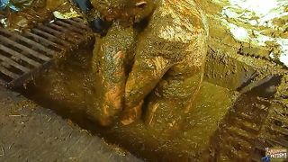 Horny couple fucking hard while covered in the cow dung