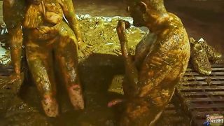 Horny couple fucking hard while covered in the cow dung