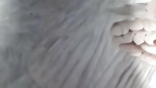 Skinny shaved pussy girl masturbates while pooping