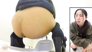 Japanese hairy girl pushing her poop hard