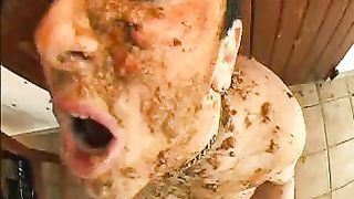 Dirty busty gives poopy blowjob