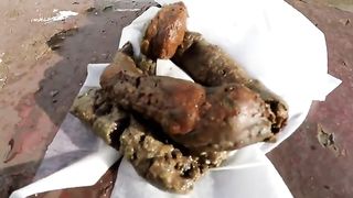 Gorgeous babe pooping in the boat