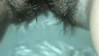 Hairy lady piss and poop closeup