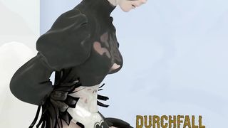 Blonde 3D Babe poops in the toilet