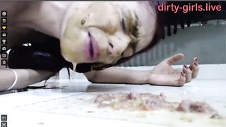 Nasty Latina babe puking and eating shit