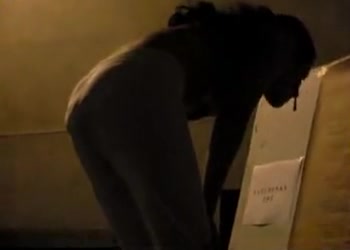 Public poop in her tight jeans