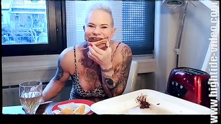 Busty mature tattooed slut smearing solo