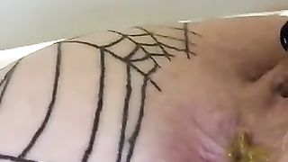 Blonde mature lady poops thick load