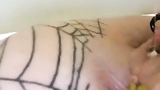 Blonde mature lady poops thick load