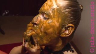 Stunning scat bitch playing with her messy poop