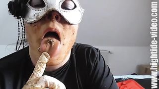 Nasty mistress smearing and eating shit