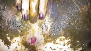 MILF smearing poop on her pussy and ass