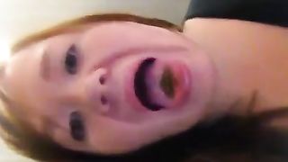 Asian slut eating sweet poop candy