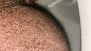Hairy big booty closeup poop