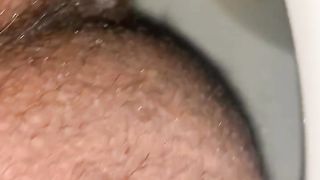 Hairy big booty closeup poop