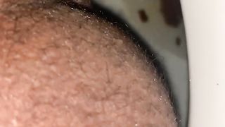 Hairy big booty closeup poop