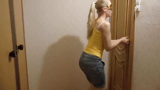 Blonde hot babe panty poop