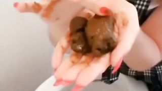 Stunning schoolgirl eating and licking shit