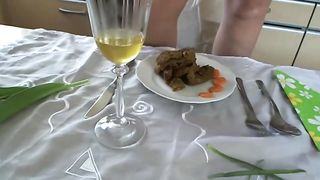 Brunette beauty takes a steaming shit in a plate
