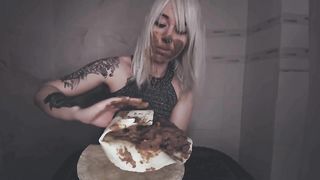 Tattooed blonde Russian girl smearing session