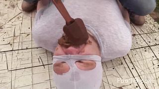Outdoor shit in mouth and face for slave