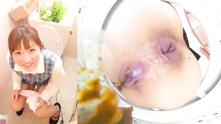 Cute Japanese brunette schoolgirl in hot pooping show