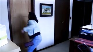 Curvy hot brunette girl poops at home