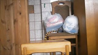 Girl shitting diarrhea from a chair