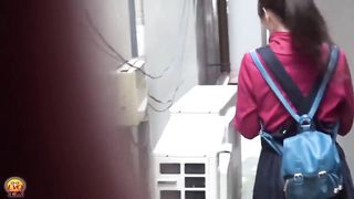 Cute Japanese schoolgirl pooping in the alley