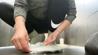 Dirty long poop in the public toilet