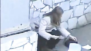 Outdoors shitting unusual cleaning video