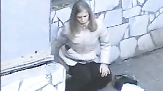 Outdoors shitting unusual cleaning video