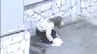 Outdoors shitting unusual cleaning video